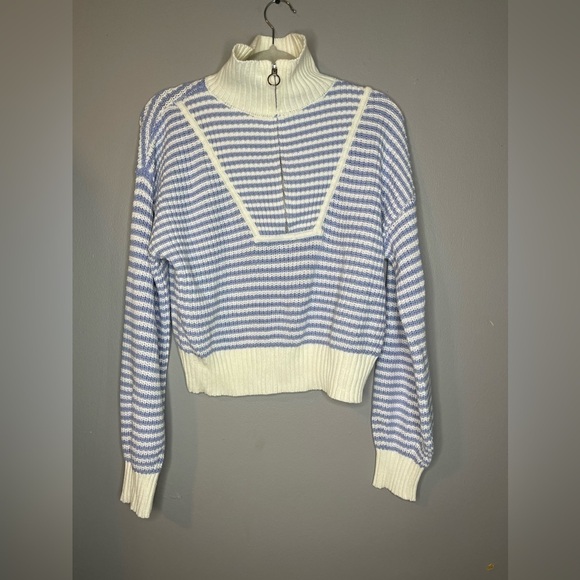 Jessica Simpson XL Blue & White Striped Half-Zip Sweater - Picture 3 of 10